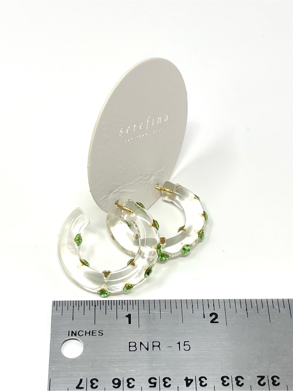 New Anthropologie x Serefina Green Rhinestone Hoop Earrings - Picture 4 of 4